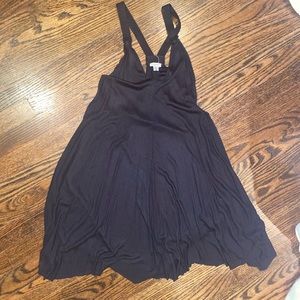 Ecote Sharkbite Hem Black Ribbed Y-back Mini Dress